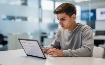 Student focused on tablet-based medical test practice