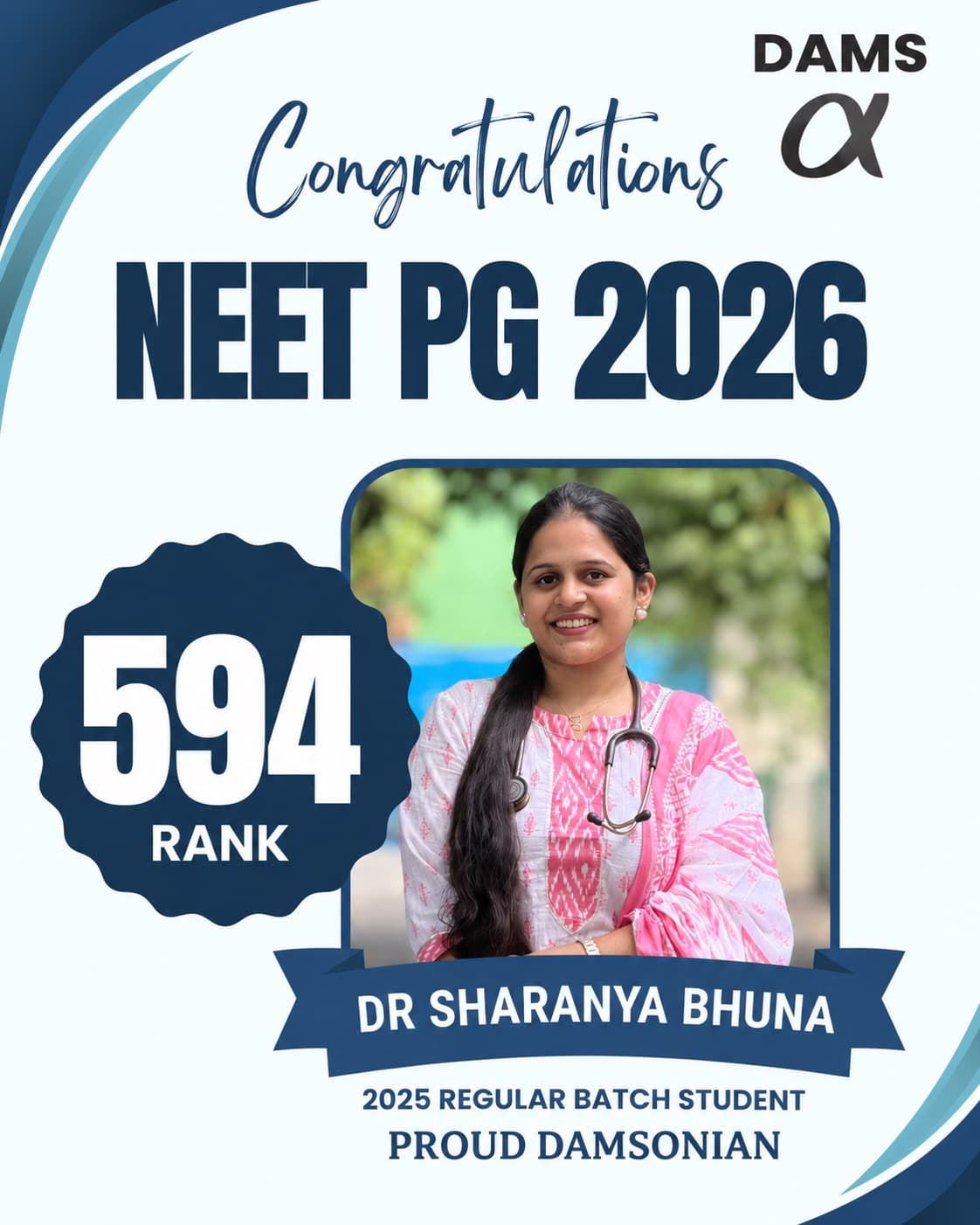 DAMS Hyderabad NEET PG 2026 result, slide 1 of 10